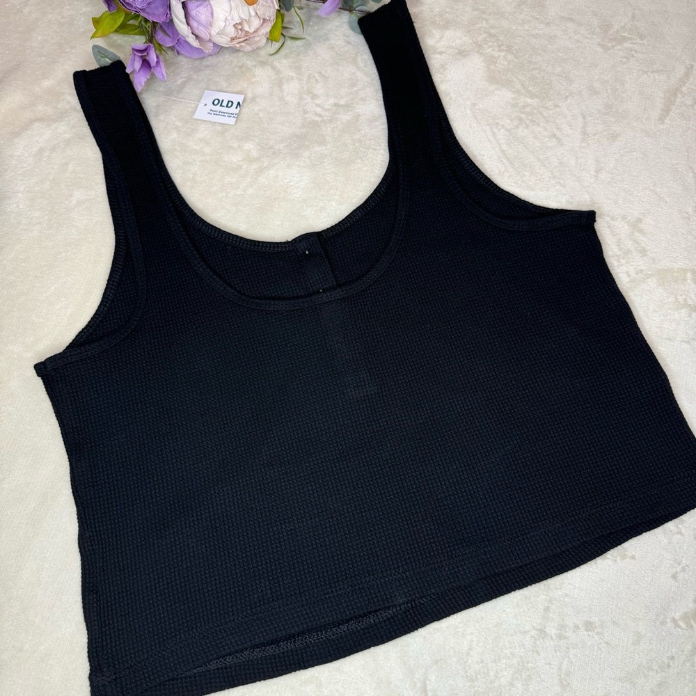 NWT Black Old Navy Waffle Knit Crop Top - Picture 7 of 10